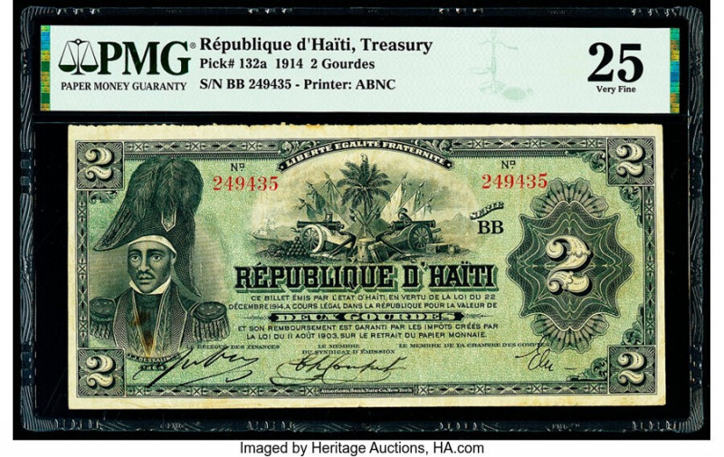 Haiti Treasury 2 Gourdes 1914 Pick 132a PMG Very Fine 25. 

HID09801242017

© 20...