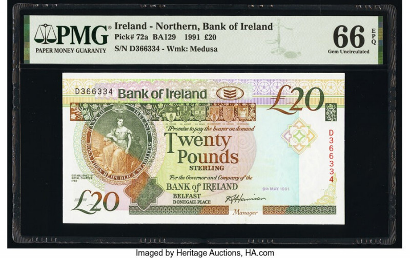 Ireland - Northern Bank of Ireland 20 Pounds 9.5.1991 Pick 72a PMG Gem Uncircula...