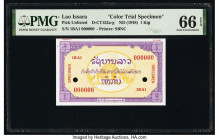 Lao Issara 1 Kip ND (1948) Pick UNL Color Trial Specimen PMG Gem Uncirculated 66 EPQ. Red Specimen overprints and two POCs.

HID09801242017

© 2020 He...