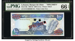 Lebanon Banque du Liban 1000 Livres 1988-92 Pick 69s Specimen PMG Gem Uncirculated 66 EPQ. Red Specimen & TDLR overprints along with 3 POCs.

HID09801...