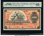 Mexico Banco Central Mexicano 1000 Pesos ND (1908) Pick UNL M205s Specimen PMG Gem Uncirculated 65 EPQ. Red Specimen overprints and three POCs.

HID09...