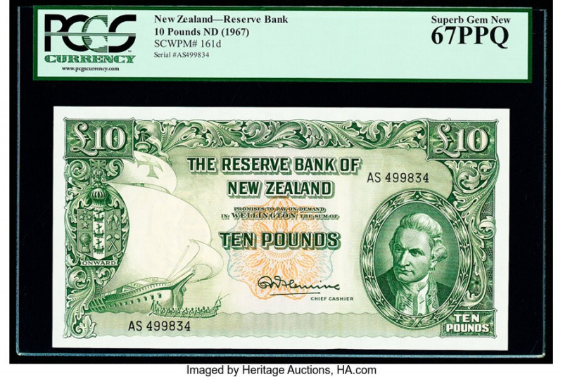 New Zealand Reserve Bank of New Zealand 10 Pounds ND (1960-67) Pick 161d PCGS Su...