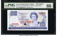 New Zealand Reserve Bank of New Zealand 10 Dollars ND (1981-92) Pick 172s Specimen PMG Gem Uncirculated 66 EPQ. Red Specimen overprints and one POC.

...