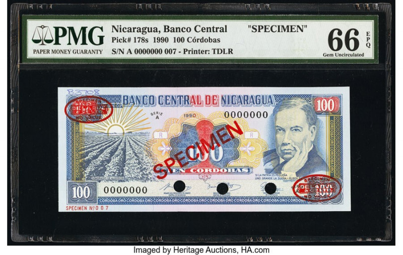 Nicaragua Banco Central 100 Cordobas 1990 Pick 178s Specimen PMG Gem Uncirculate...