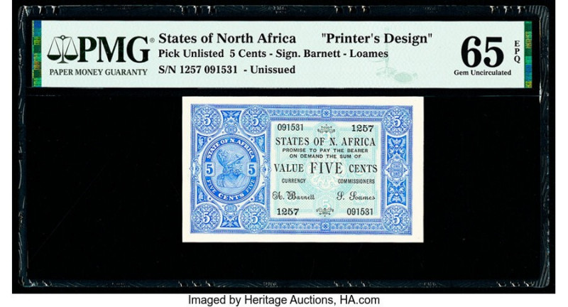 North Africa States of North Africa 5 Cents ND Pick UNL Printer's Design PMG Gem...