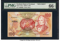 Scotland Bank of Scotland 100 Pounds 22.1.1992 Pick 118As Specimen PMG Gem Uncirculated 66 EPQ. Red Specimen overprints.

HID09801242017

© 2020 Herit...