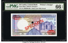 Sri Lanka Central Bank of Sri Lanka 50 Rupees 21.2.1989 Pick 98pd Printer's Design Specimen PMG Gem Uncirculated 66 EPQ. Red TDLR & Specimen overprint...