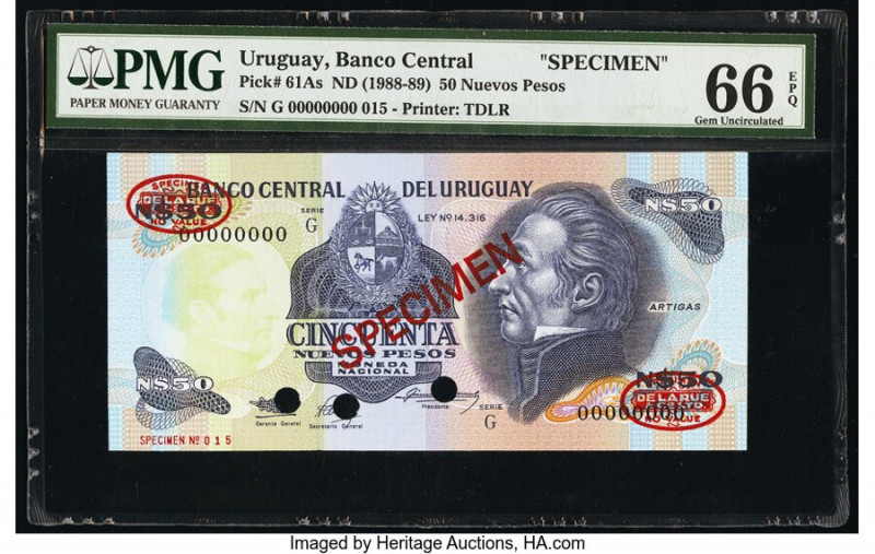 Uruguay Banco Central Del Uruguay 50 Nuevos Pesos ND (1988-89) Pick 61As Specime...