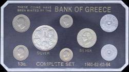 GREECE: Coin lot composed of 10 Lepta (1964) + 20 Lepta (1964) + 50 Lepta (1962) + 50 Lepta (1964) + 1 Drachma (1962) + 2 Drachmas (1962) + 20 Drachma...