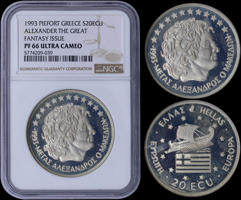 GREECE: GREECE: 20 Ecu (1993) in silver (0,925) with head of Alexander the Great...