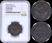 GREECE: 5 Lepta (1828) (type A.1) in copper with phoenix with converging rays. Variety "134b-D2.b" by Peter Chase. Coin alignment. Inside slab by NGC ...