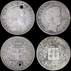 GREECE: Lot of 2 coins composed of 1 Drachma (1833 A) (type I) with hole and 1 Drachma (1834 A) (type I) in silver. (Hellas 104+105). Good and Very Go...