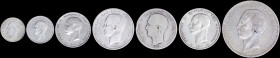 GREECE: Lot of silver coins from King George I period, composed of 20 Lepta (1874 A), 50 Lepta (1874 A), 1 Drachma (1910), 2x 2 Drachmas (1883 A), 2 D...