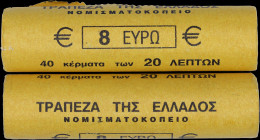 GREECE: Two rolls of which each contains 40x 20 Cent (2002) in nordic gold with bust of Ioannis Kapodistrias on reverse. Official rolls from the Bank ...