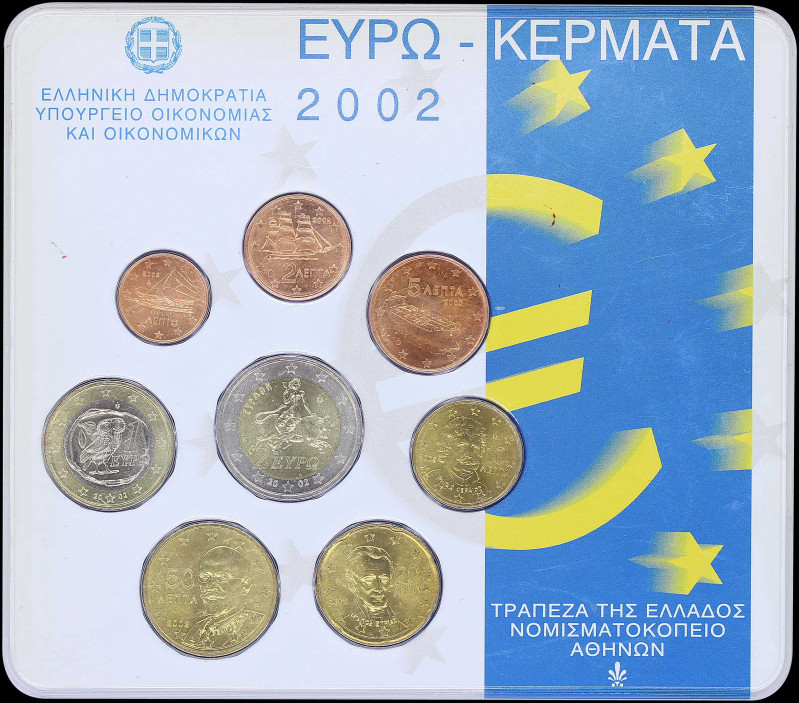 GREECE: Euro coin set (2002) composed of 1 Cent to 2 Euro. Inside official blist...