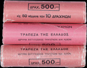 GREECE: Τhree rolls of which the first contains 50x 10 Drachmas of 1976, the second 50x 10 Drachmas of 1978 and the third 50x 10 Drachmas of 1980. All...