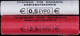 GREECE: Two rolls of which the first contains 50x 1 Cent (2008) and the second 50x 5 Lepta (2008). All coins are in copper plated steel. Official roll...