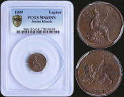 GREECE: 1 new Obol (1849.) in copper with Venetian lion of St Marcus and inscription "ΙΟΝΙΚΟΝ ΚΡΑΤΟΣ". Dot after date. Inside slab by PCGS "MS 63 BN"....