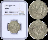 CYPRUS: 20 Cents (1983) in nickel-brass with shielded Arms within wreath, date below. Value number framed by single line on reverse. Inside slab by NG...