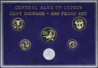 CYPRUS: Proof set (1983) of 6 coins including from 1/2 cent up to 20 cents. All in official case issued by the Central Bank of Cyprus. Mintage: 6250 p...