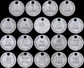 GREECE: Pack of 19 tokens used by the rehabilitation assistance organization in Rhodes (=ENTE ASSISTENZA BONIFICA - RODI). Each one bearing a unique s...