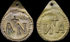 GREECE: Brass token maybe issued by the church Agios Nikolaos in Karlovasi of Samos. Embossed inscription "ΑΝ" with a cross above it on obverse. Diame...