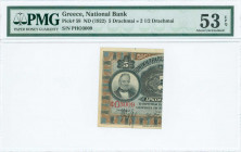 GREECE: 1/2 left part of 5 Drachmas (bisected Hellas #52d) of 1922 Emergency issue. Signature by Zaimis. Inside holder by PMG "About Uncirculated 53 -...
