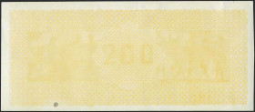 GREECE: Color proof of back of 200 million Drachmas (9.9.1944) in yellow. Uniface. Black spot and slightly creased. Printed in Athens. (Hellas 156p) &...