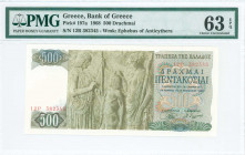GREECE: 500 Drachmas (1.11.1968) in green and dark green on multicolor unpt with Goddess Demeter, Triptolemos and Persefoni at center left. S/N: "12P ...