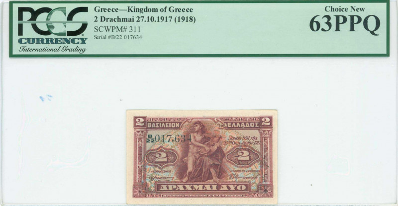 GREECE: 2 Drachmas (ND 1922) in dark red on multicolor unpt with Orpheus with ly...