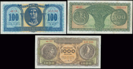 GREECE: Set of 100, 500 and 1000 Drachmas (1.11.1950). (Hellas 240a + 241a + 242a) & (Pick 324a + 325a + 326a). Extra Fine to Uncirculated conditions.