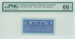 GREECE: 1 Reichspfennig (ND 1942) in dark blue with eagle with small swastika in unpt at center. Wermacht notes of German armed forces. Uniface. WMK: ...