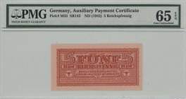 GREECE: 5 Reichspfennig (ND 1942) in dark red with eagle with small swastika in unpt at center. Wermacht notes of German armed forces. Uniface. WMK: P...