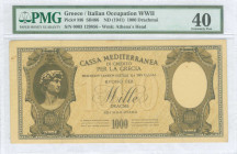 GREECE: 1000 Drachmas (ND 1941) in dark brown on light brown unpt with David of Michael Angelo at left. S/N: "0003 129856". WMK: Goddess Athena and cu...