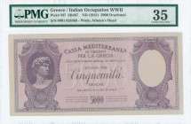 GREECE: 5000 Drachmas (ND 1941) in lilac on light violet unpt with David of Michael Angelo at left. S/N: "0001 028368". WMK: Goddess Athena and curved...