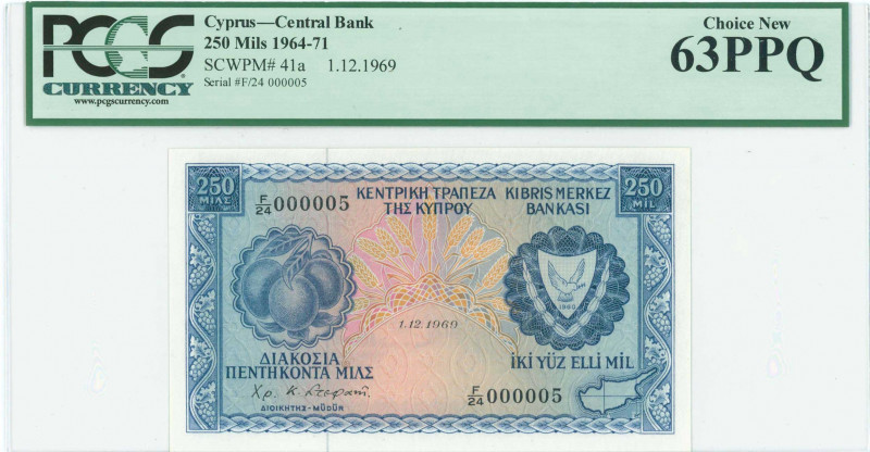 GREECE: 250 Mils (1.12.1969) in blue on multicolor unpt with fruit at left, Arms...