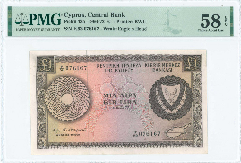 GREECE: 1 Pound (1.6.1972) in brown on multicolor unpt with Arms at right and ma...