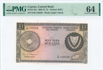 GREECE: 1 Pound (1.6.1972) in brown on multicolor unpt with Arms at right and map at lower right. S/N: "F/49 155539". WMK: Eagles head. Printed by BWC...
