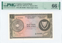 GREECE: 1 Pound (1.5.1978) in brown on multicolor unpt with Arms at right and map of Cyprus at lower right. S/N: "L/96 191806". WMK: Eagles head. Prin...