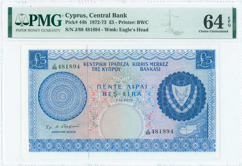 GREECE: 5 Pounds (1.11.1972) in blue on multicolor unpt with Arms at right and m...