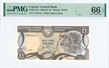 GREECE: 1 Pound (1.4.1987) in dark brown and multicolor with mosaic of nymph Acme at right and Arms at top left center. S/N: "V 574111". WMK: Mouflons...