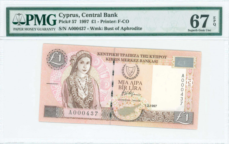 GREECE: 1 Pound (1.2.1997) in brown on pink and multicolor unpt with Cypriot gir...