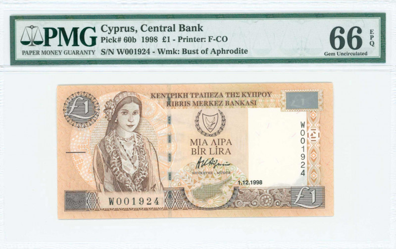 GREECE: 1 Pound (1.12.1998) in brown on light tan and multicolor unpt with Cypri...