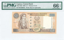 GREECE: 1 Pound (1.4.2004) in brown on light tan and multicolor unpt with Cypriot girl at left and Arms at upper center with slightly modified colors....