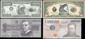 GREECE: Lot of 4 fantasy notes including 1 million Dollars (1996), 1 million Dollars (2006) from USA, 1 million Dollars (2000) from Canada and 1 milli...