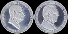 GREECE: Commemorative medal (1993) in silver (0.900) featuring 2 historical decisions for Greeces and Europes future. Bust of R Schuman (for the visio...