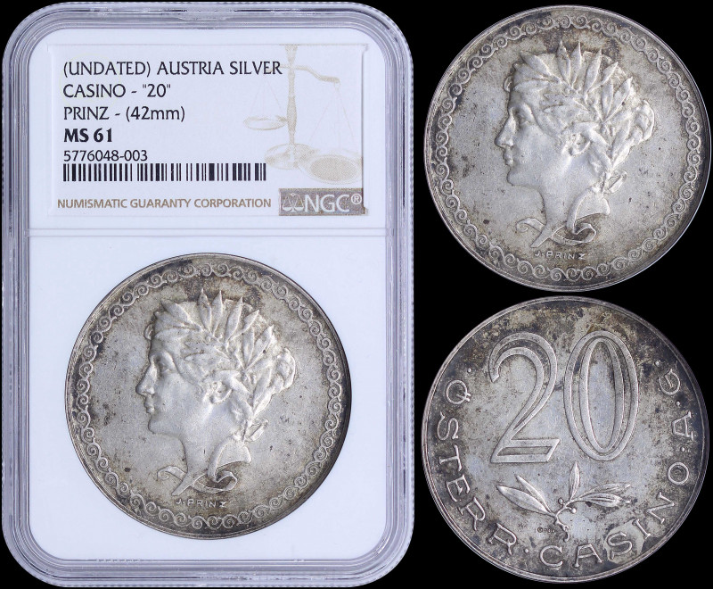 AUSTRIA: Silver token (ND) that was meant to be used at casino. Value "20" at ce...