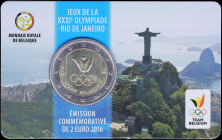 BELGIUM: 2 Euro (2016) bi-metallic commemorating the 2016 Summer Olympics in Brazil. Inside official coincard. Brilliant Uncirculated.