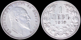 BULGARIA: 1 Lev (1910) in silver (0,835) with head of Ferdinand I facing right. Denomination above date within wreath. Cleaned and surface hairlines. ...