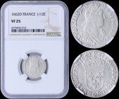 FRANCE: 1/12 Ecu (1662 D) in silver (0,917) with bust of Louis XIV facing right. Crowned shield of France on reverse. Inside slab by NGC "VF 25". (KM ...